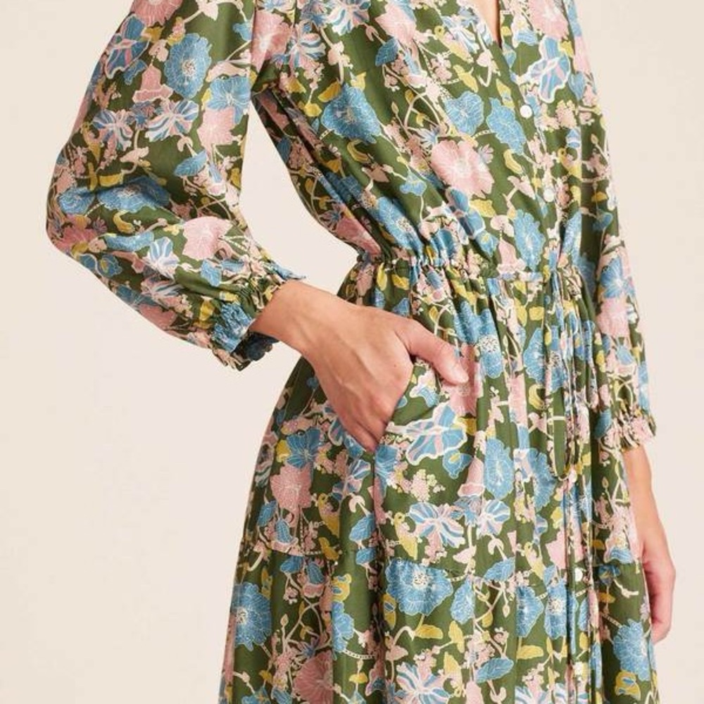 Trovata California Birds of Paradise Brand XL silk Floral Long Sleeve Dress maxi - Picture 5 of 16